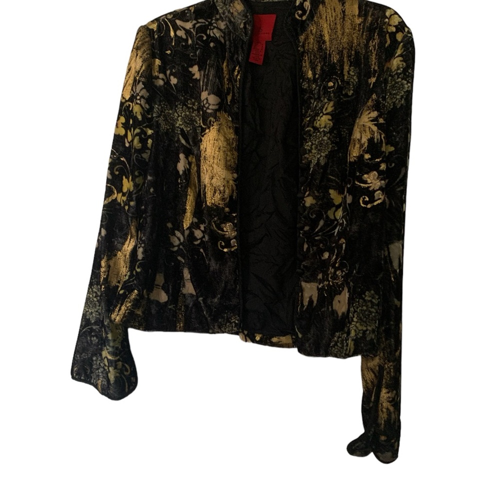JS COLLECTIONS gold and BLk velvet jacket. USA 14 (medium). - Picture 2 of 4